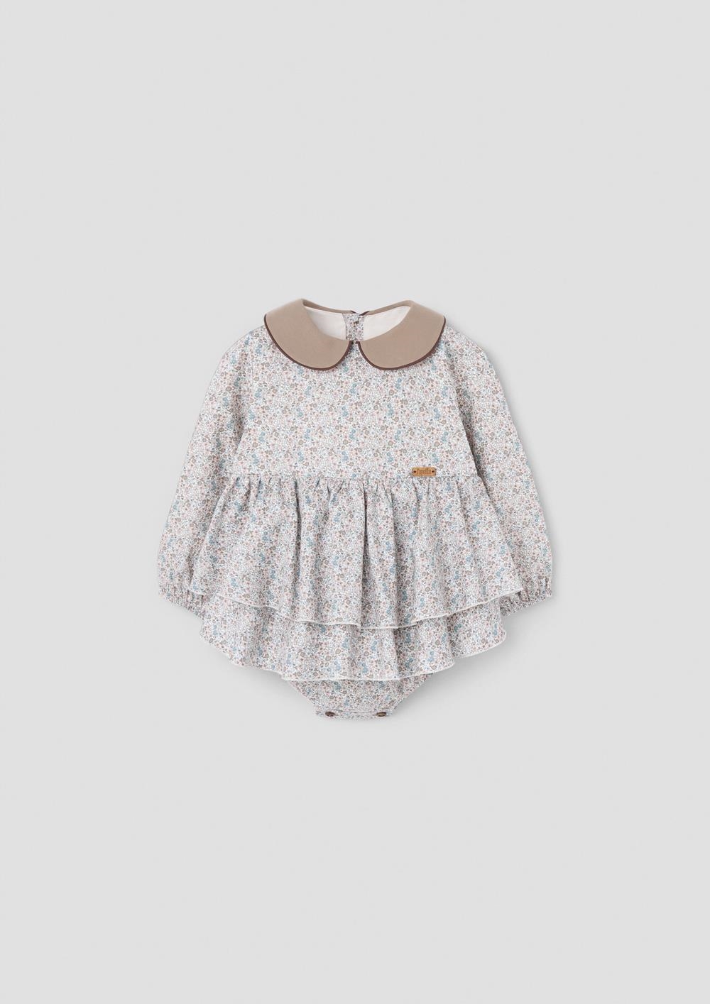 Mod.3.2 Micro-flower romper suit with double layer skirt and baby collar | AW26.27 Mod.3.2 Micro-flower romper suit with double layer skirt and baby collar