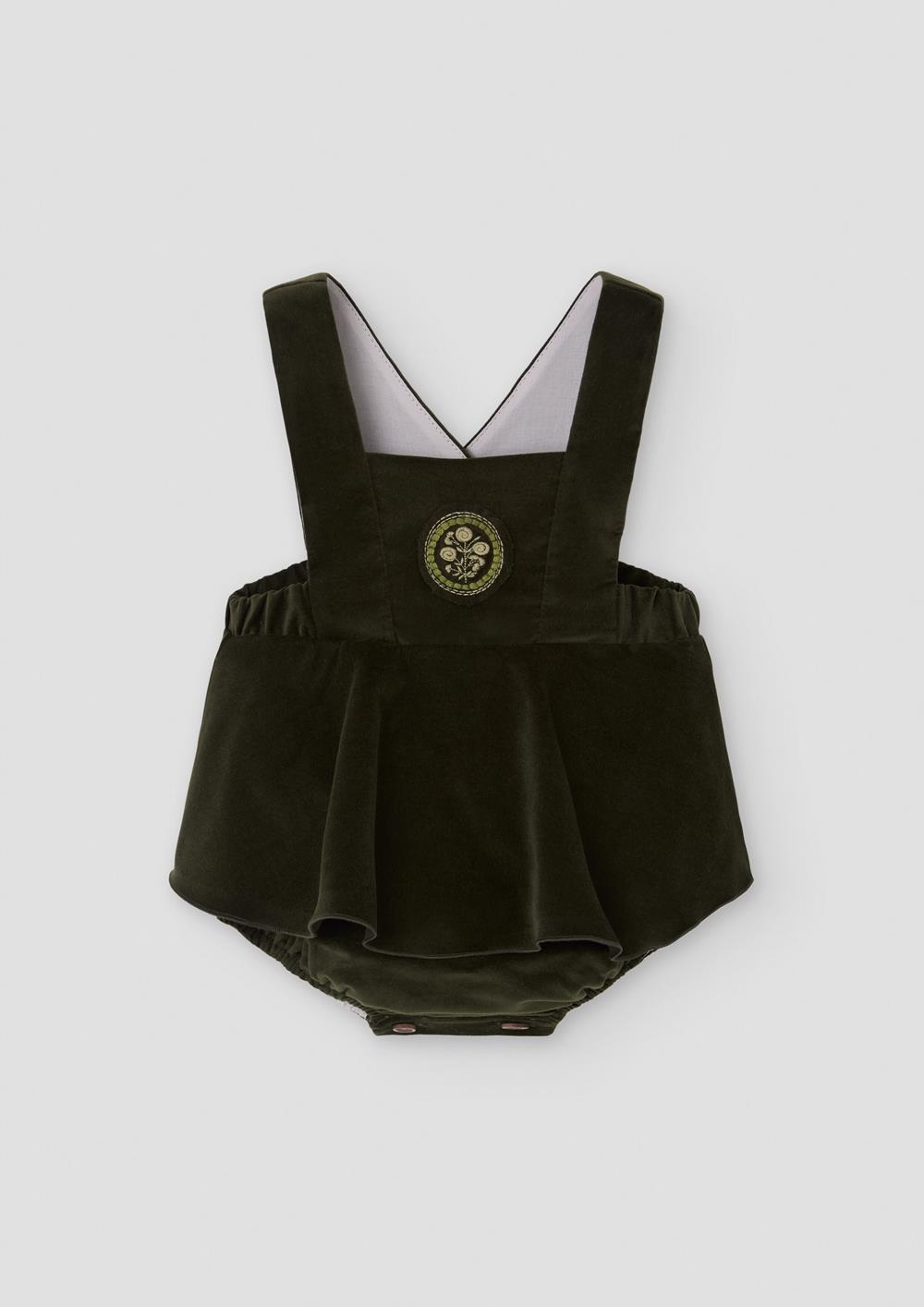 Mod.4.6 Moss green velvet romper suit with straps | AW26.27 Mod.4.6 Moss green velvet romper suit with straps