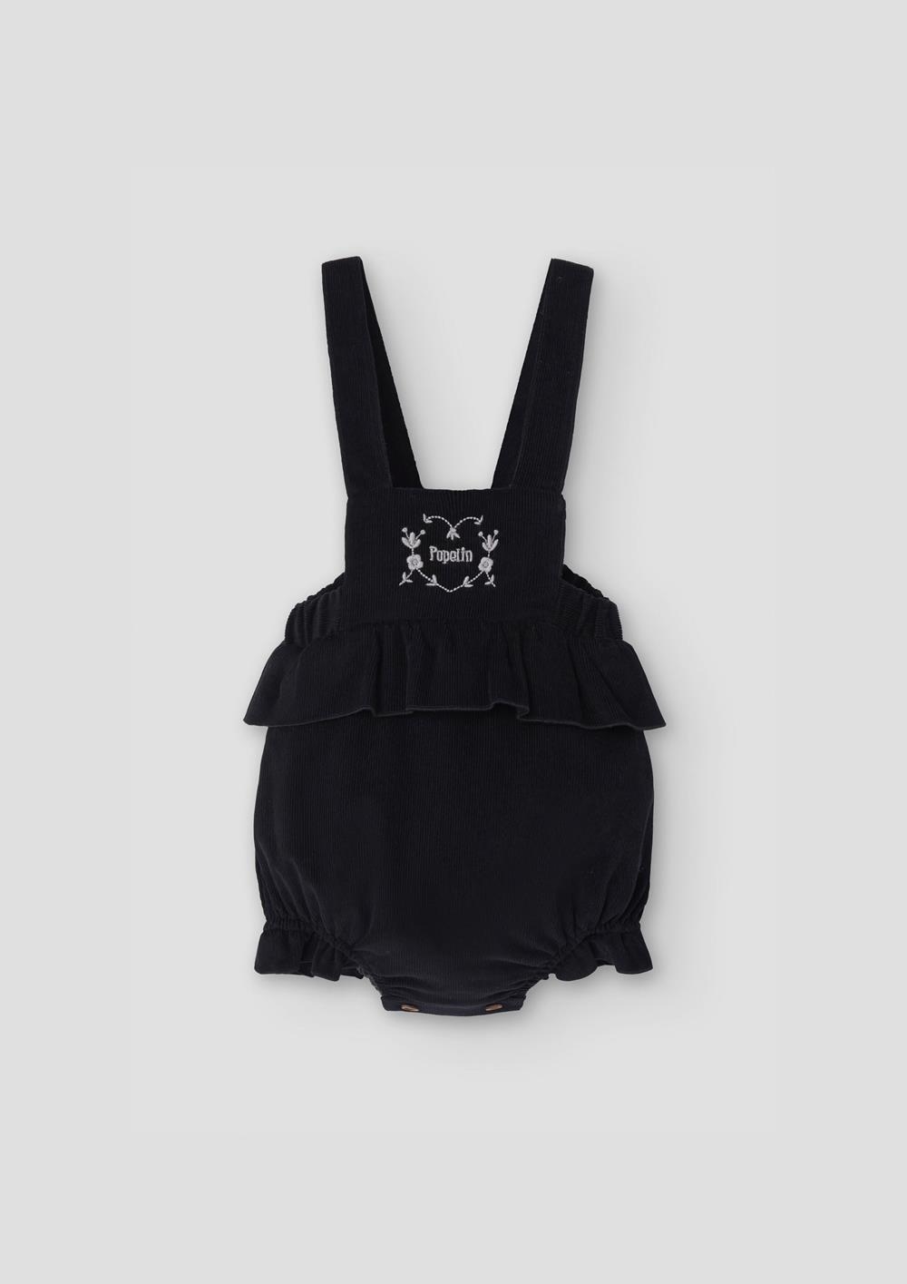 Mod.5.4 Black corduroy romper suit with frill | AW26.27 Mod.5.4 Black corduroy romper suit with frill