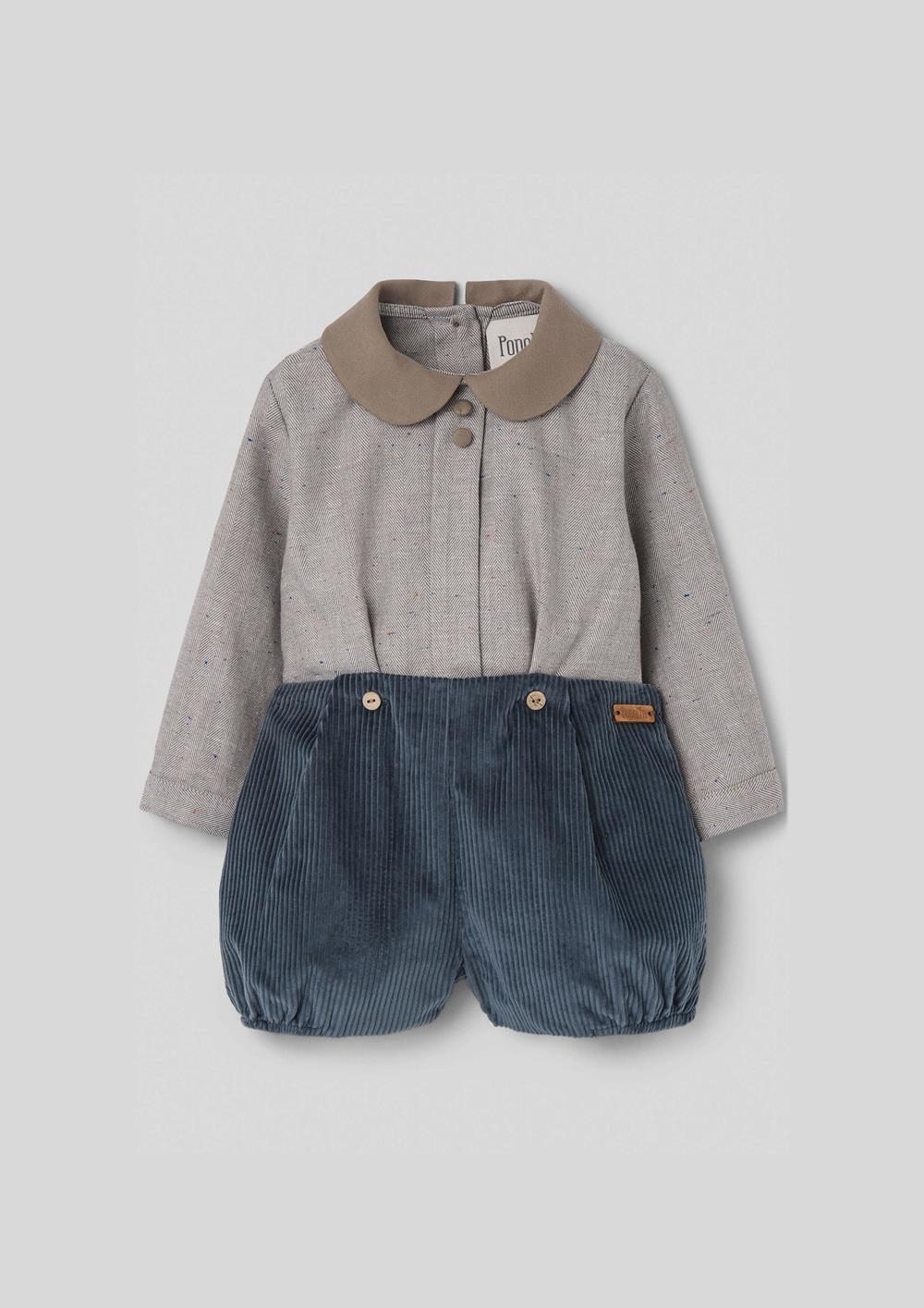 Mod.6.3 Grey-blue contrasting two-piece baby playsuit | AW26.27 Mod.6.3 Grey-blue contrasting two-piece baby playsuit