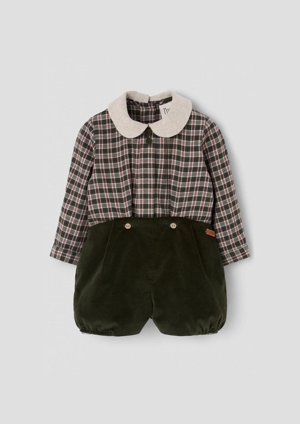 Mod.6.4 Moss green contrasting two-piece baby playsuit | AW26.27 Mod.6.4 Moss green contrasting two-piece baby playsuit