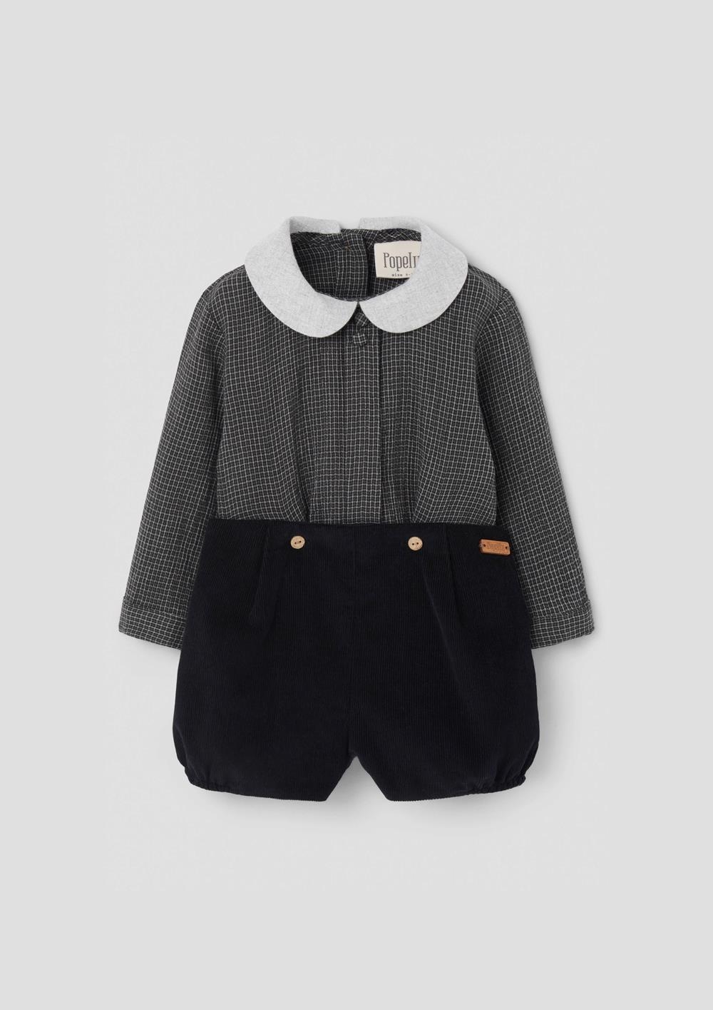 Mod.6.5 Black contrasting two-piece baby playsuit | AW26.27 Mod.6.5 Black contrasting two-piece baby playsuit