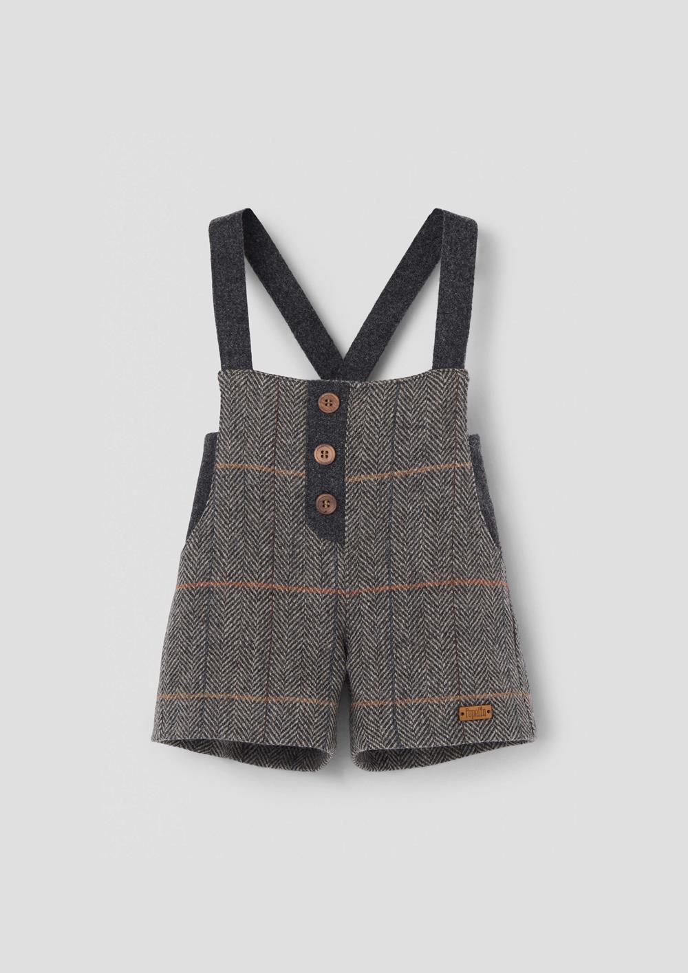 Mod.7.4 Grey herringbone woollen dungarees with crossover straps and pockets | AW2627 Mod.7.4 Grey herringbone woollen dungarees with crossover straps and pockets