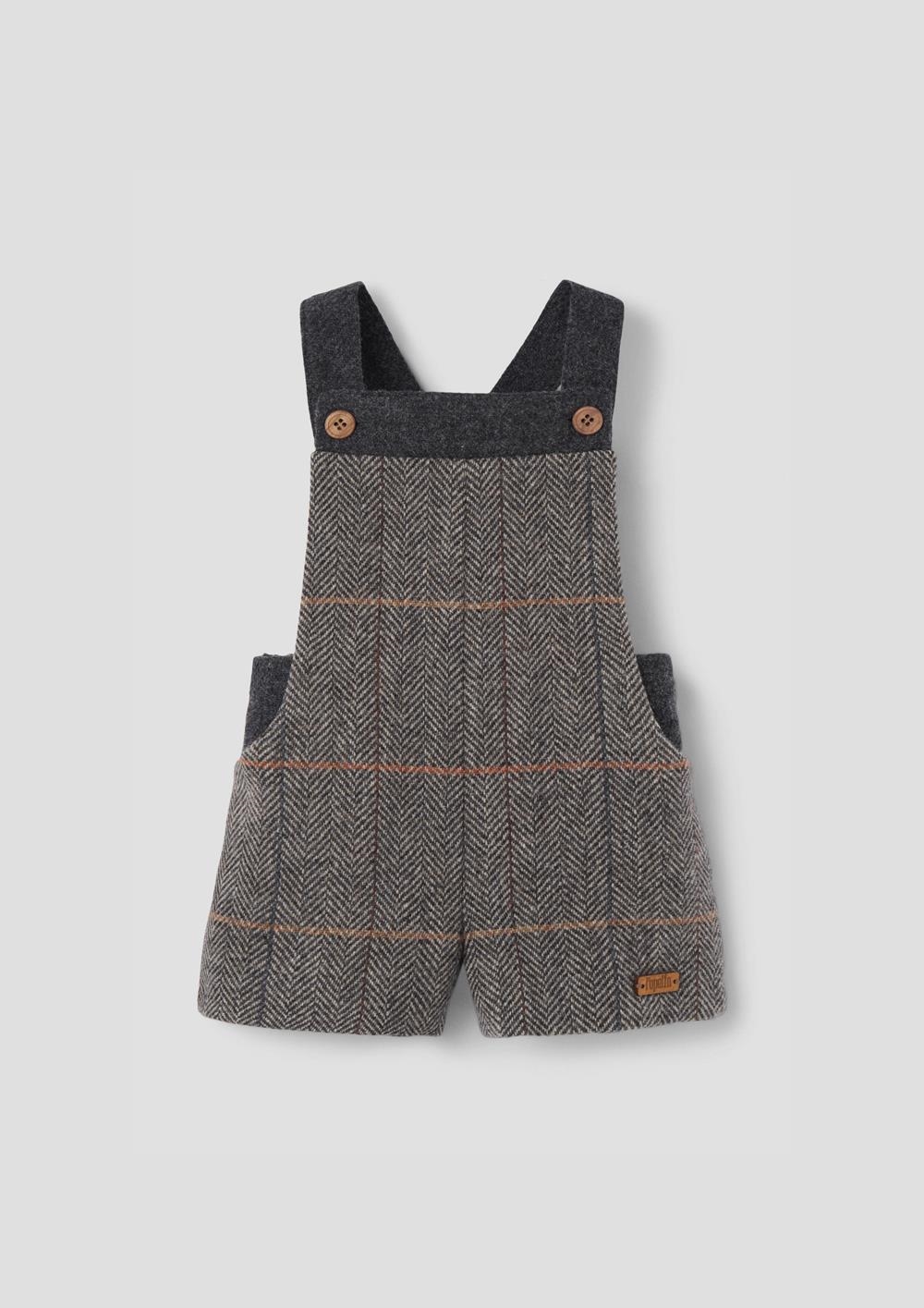 Mod.9.3 Grey herringbone woollen contrasting dungarees | AW26.27 Mod.9.3 Grey herringbone woollen contrasting dungarees