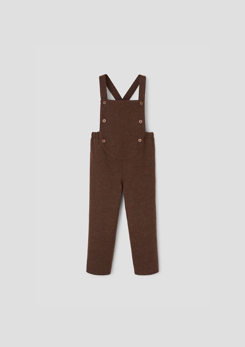 Mod.10.1 Brown woollen full length dungarees with rounded yoke | AW26.27 Mod.10.1 Brown woollen full length dungarees with rounded yoke