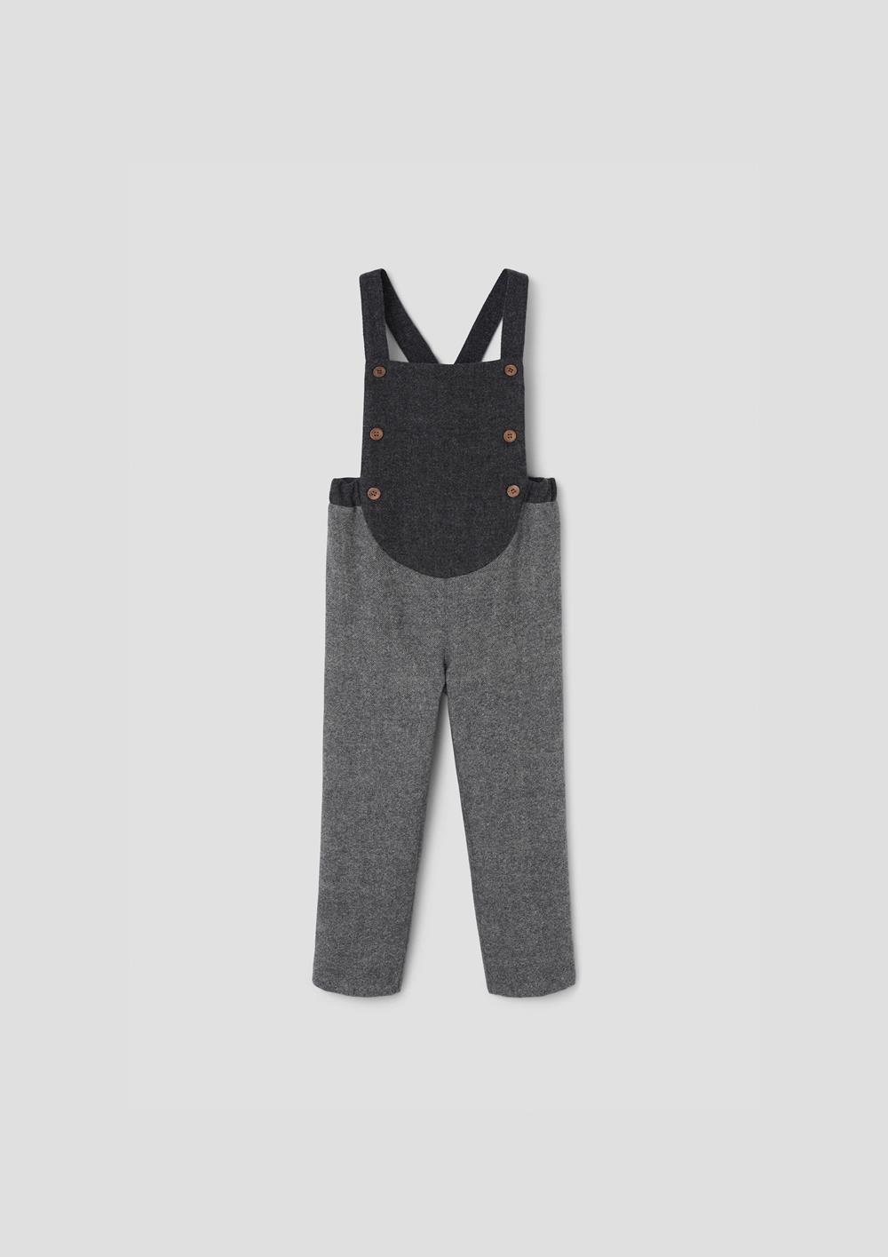 Mod.10.3 Grey fleck full length dungarees with rounded yoke | AW26.27 Mod.10.3 Grey fleck full length dungarees with rounded yoke