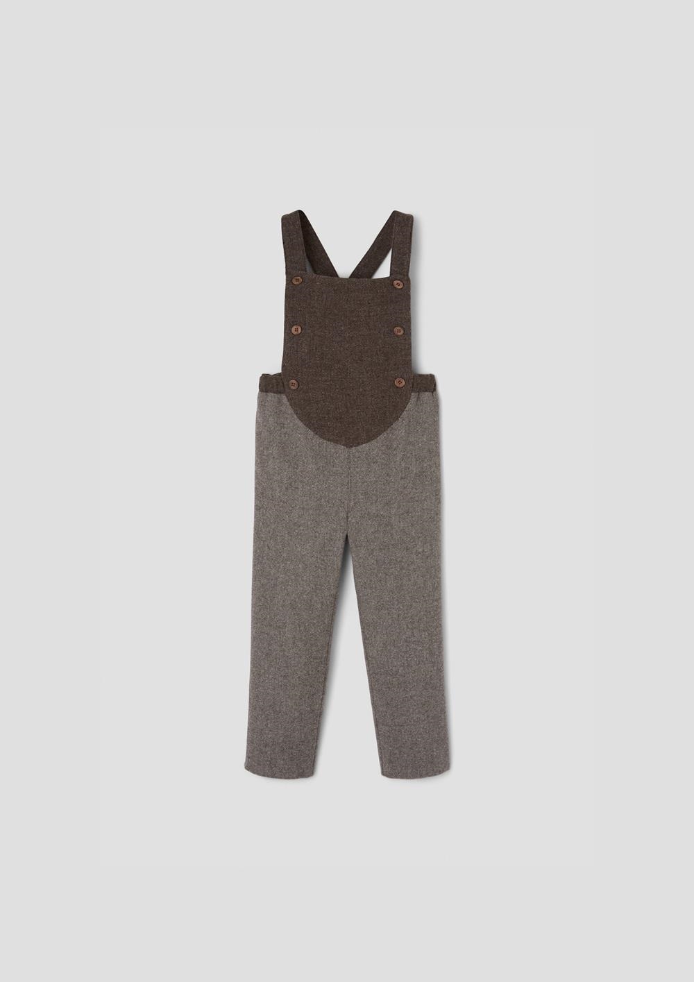 Mod.10.4 Brown fleck full length dungarees with rounded yoke | AW26.27 Mod.10.4 Brown fleck full length dungarees with rounded yoke