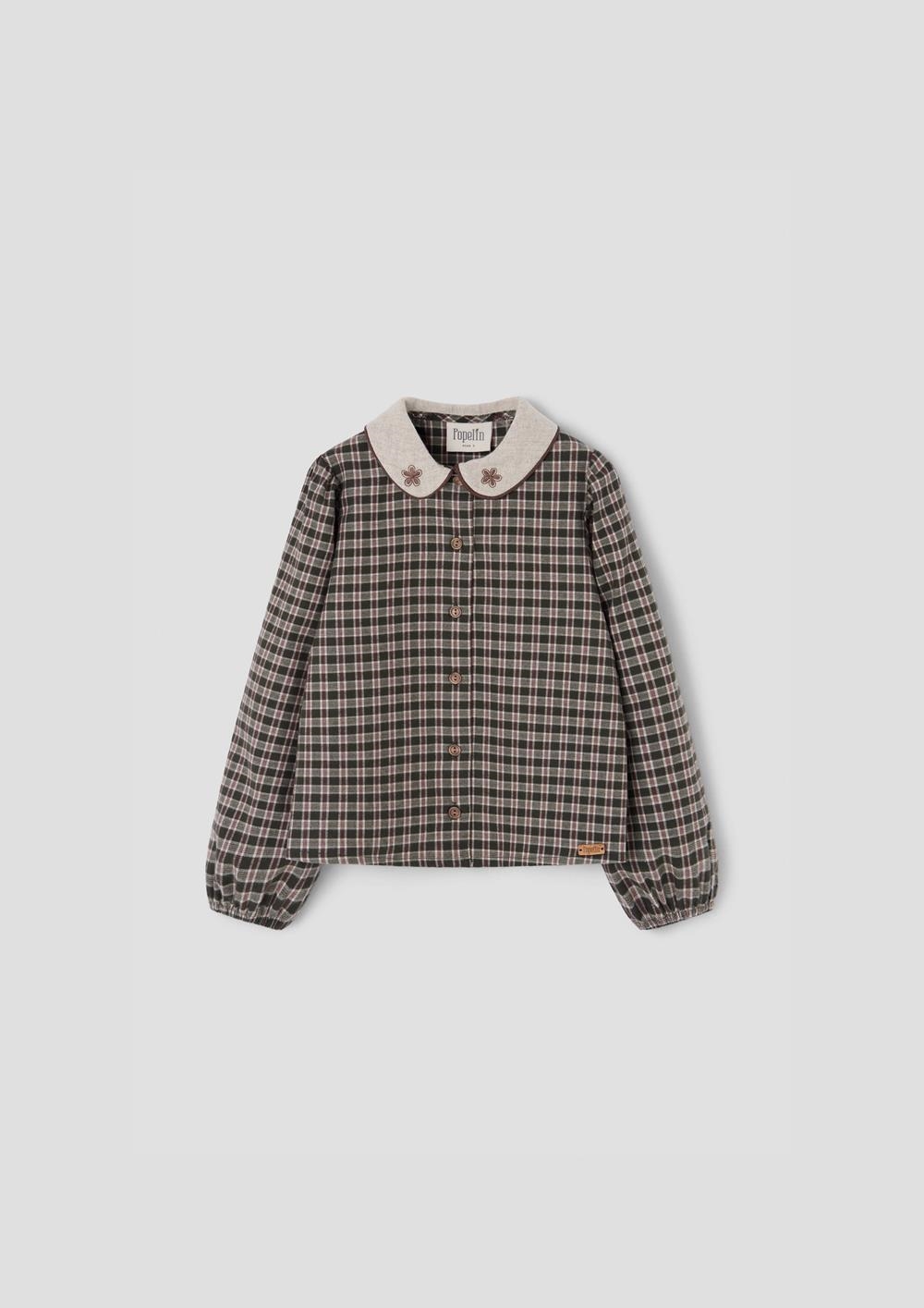 Mod.15.5 Green plaid blouse with embroidered baby collar | AW26.27 Mod.15.5 Green plaid blouse with embroidered baby collar