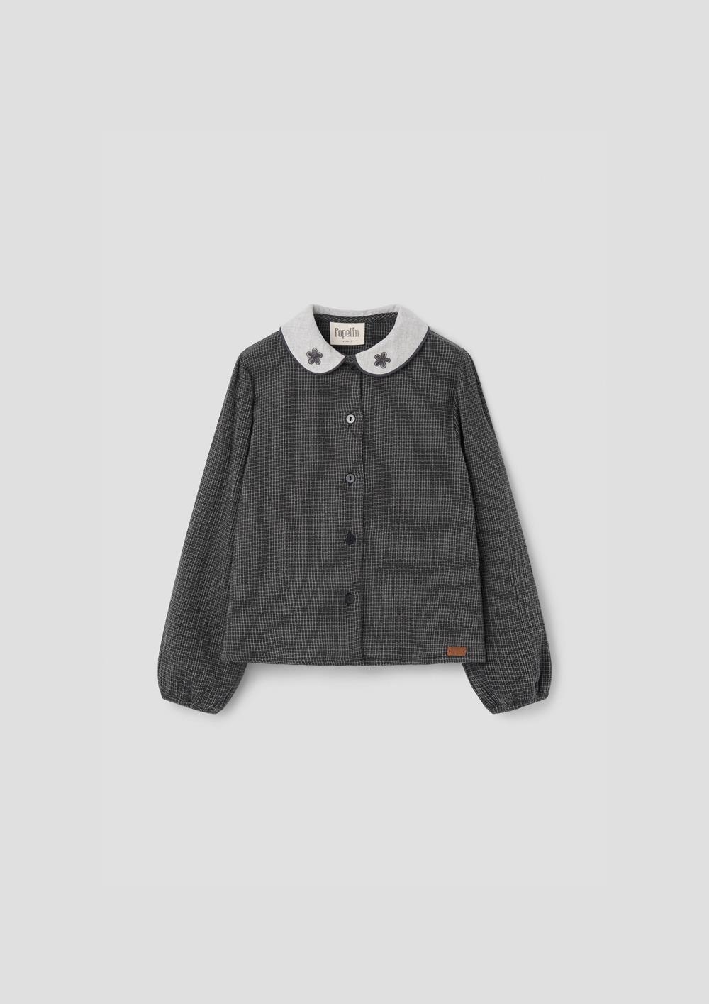 Mod.15.6 Black gingham blouse with embroidered baby collar | AW26.27 Mod.15.6 Black gingham blouse with embroidered baby collar