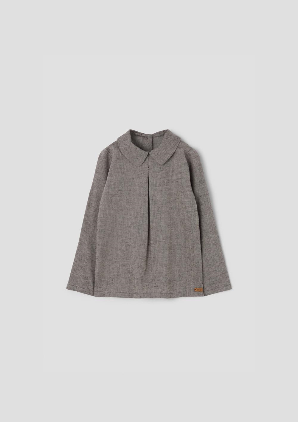 Mod.19.4 Brown herringbone blouse with pleat | AW26.27 Mod.19.4 Brown herringbone blouse with pleat