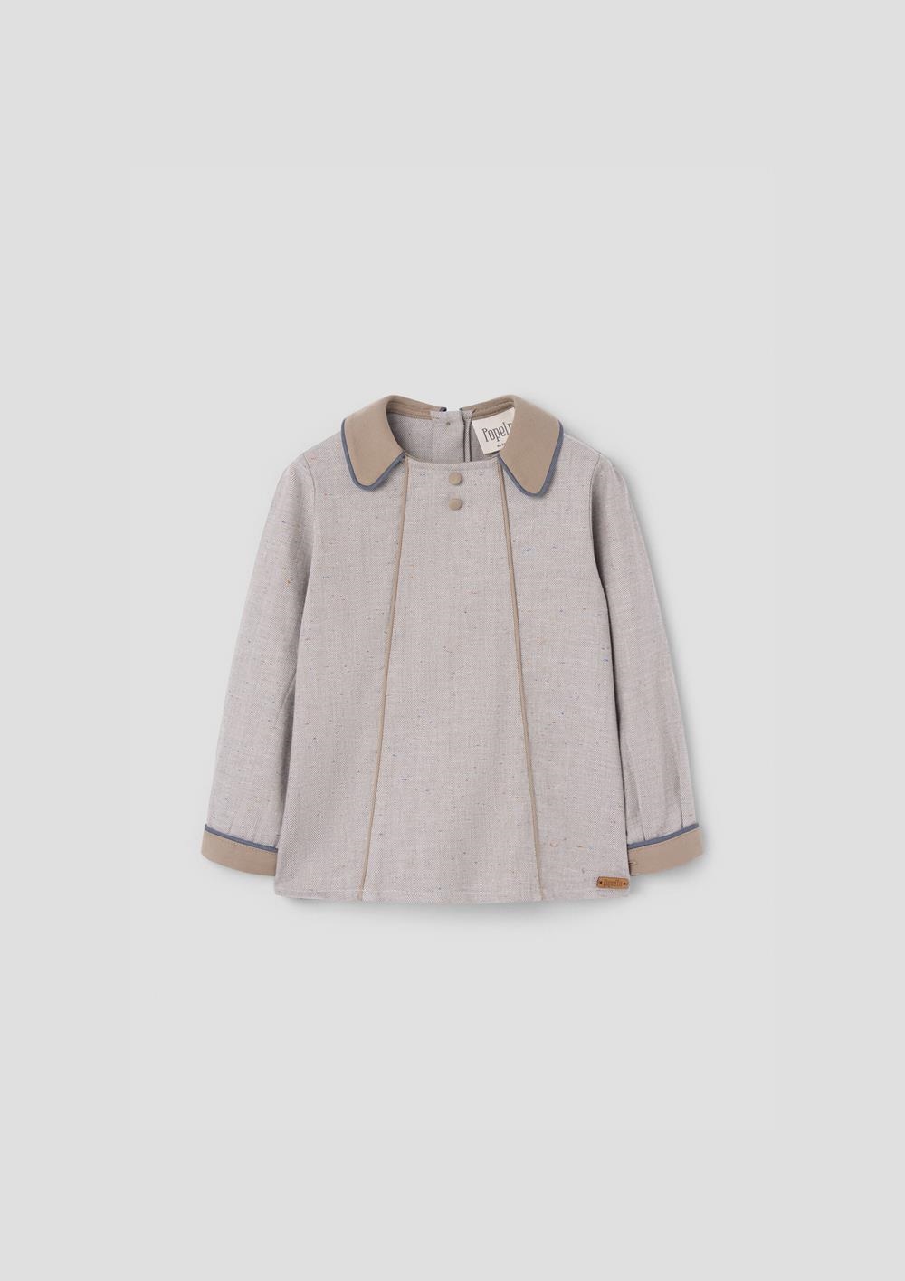 Mod.20.2 Grey herringbone panelled blouse | AW26.27 Mod.20.2 Grey herringbone panelled blouse