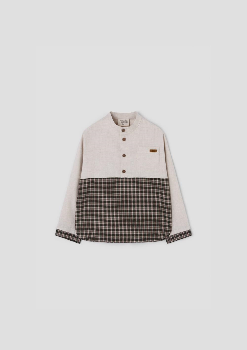 Mod.23.2 Sand contrasting shirt with mandarin collar | AW26.27 Mod.23.2 Sand contrasting shirt with mandarin collar