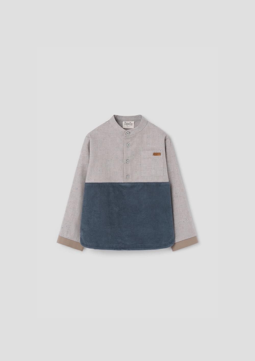 Mod.23.3 Grey herringbone contrasting shirt with Mandarin collar | AW26.27 Mod.23.3 Grey herringbone contrasting shirt with Mandarin collar