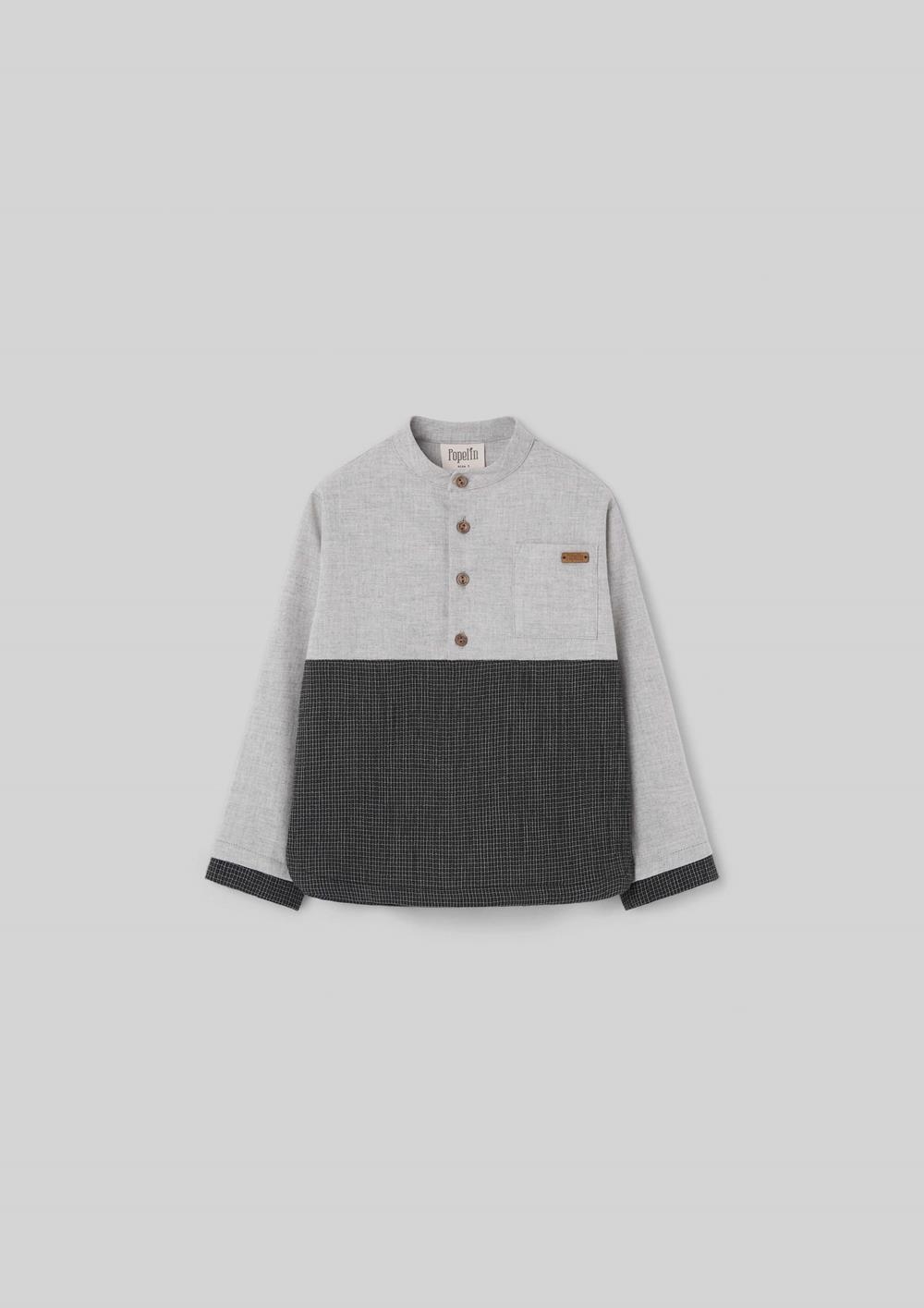Mod.23.4 Light grey contrasting shirt with Mandarin collar | AW26.27 Mod.23.4 Light grey contrasting shirt with Mandarin collar