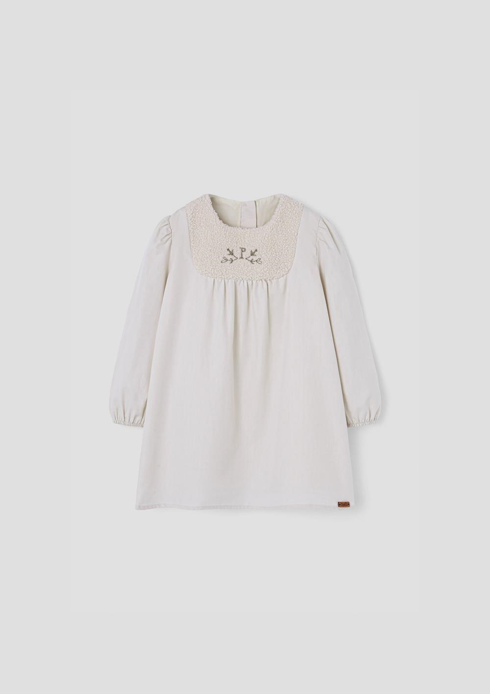 Mod.40.1 Off-white short dress with embroidered yoke | AW26.27 Mod.40.1 Off-white short dress with embroidered yoke