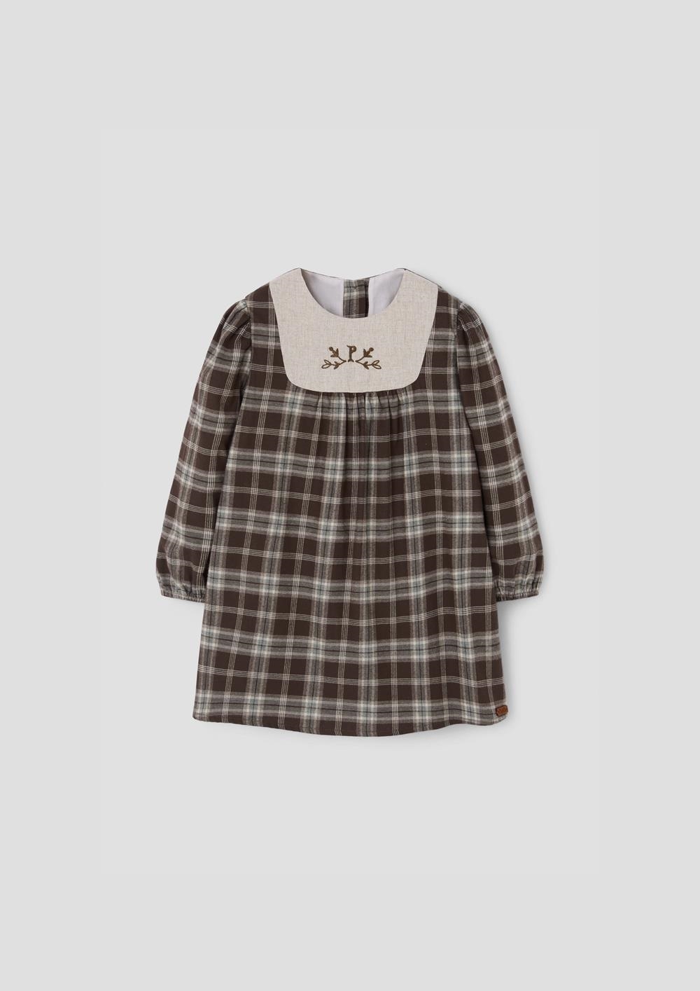 Mod.40.3 Brown plaid short dress with embroidered yoke | AW26.27 Mod.40.3 Brown plaid short dress with embroidered yoke