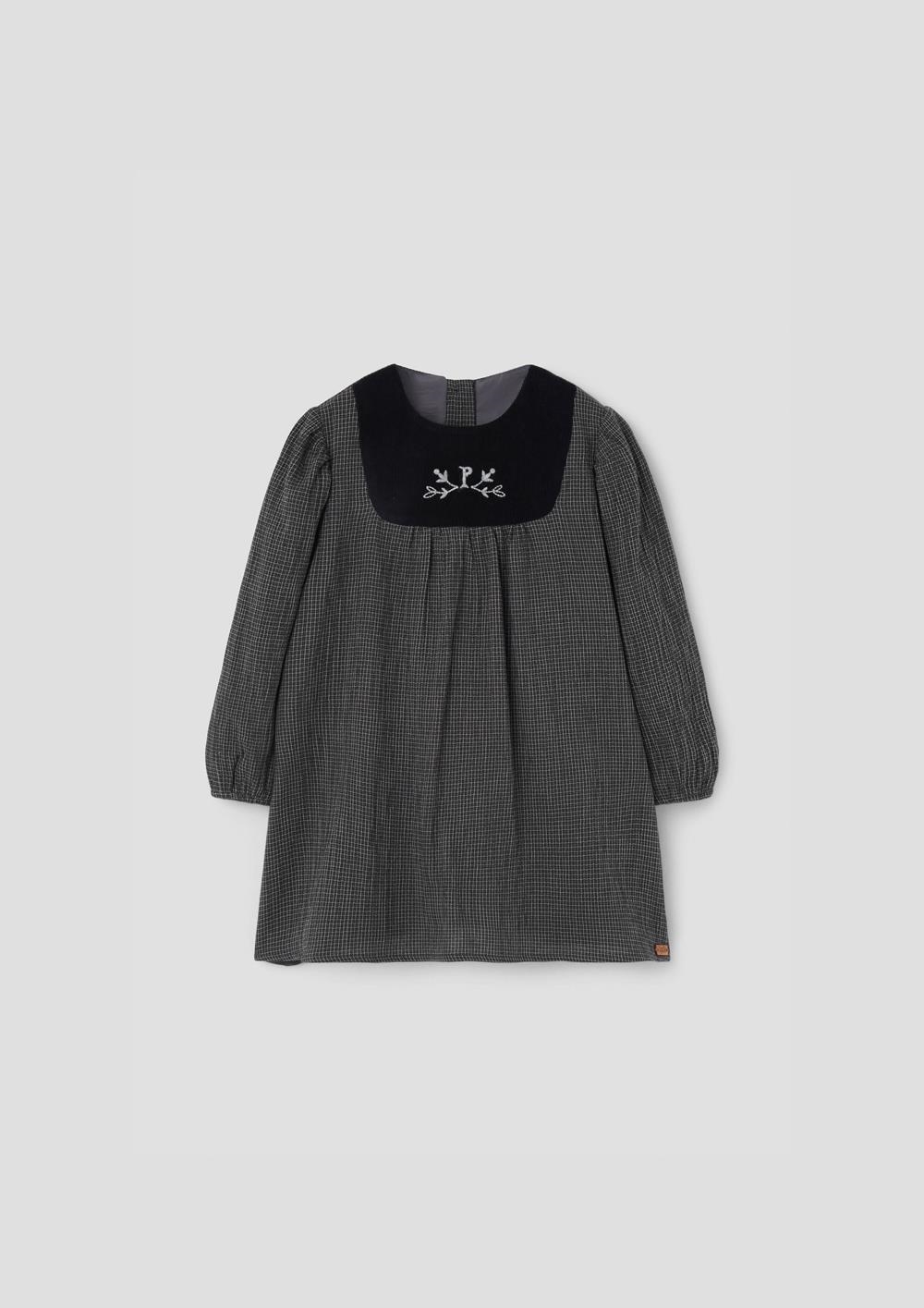 Mod.40.4 Black gingham short dress with embroidered yoke | AW26.27 Mod.40.4 Black gingham short dress with embroidered yoke