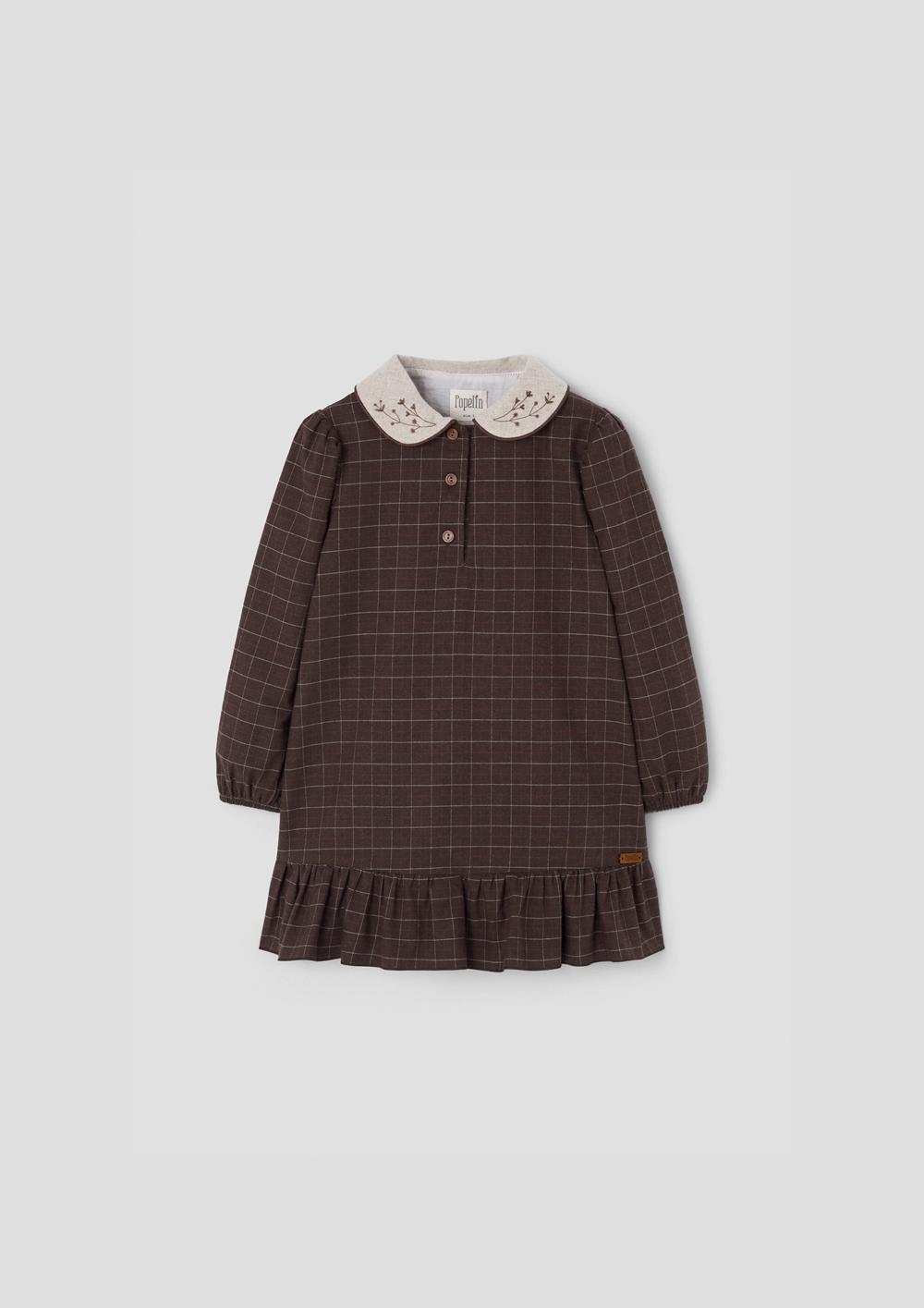 Mod.41.3 Brown short dress with embroidered baby collar | AW26.27 Mod.41.3 Brown short dress with embroidered baby collar