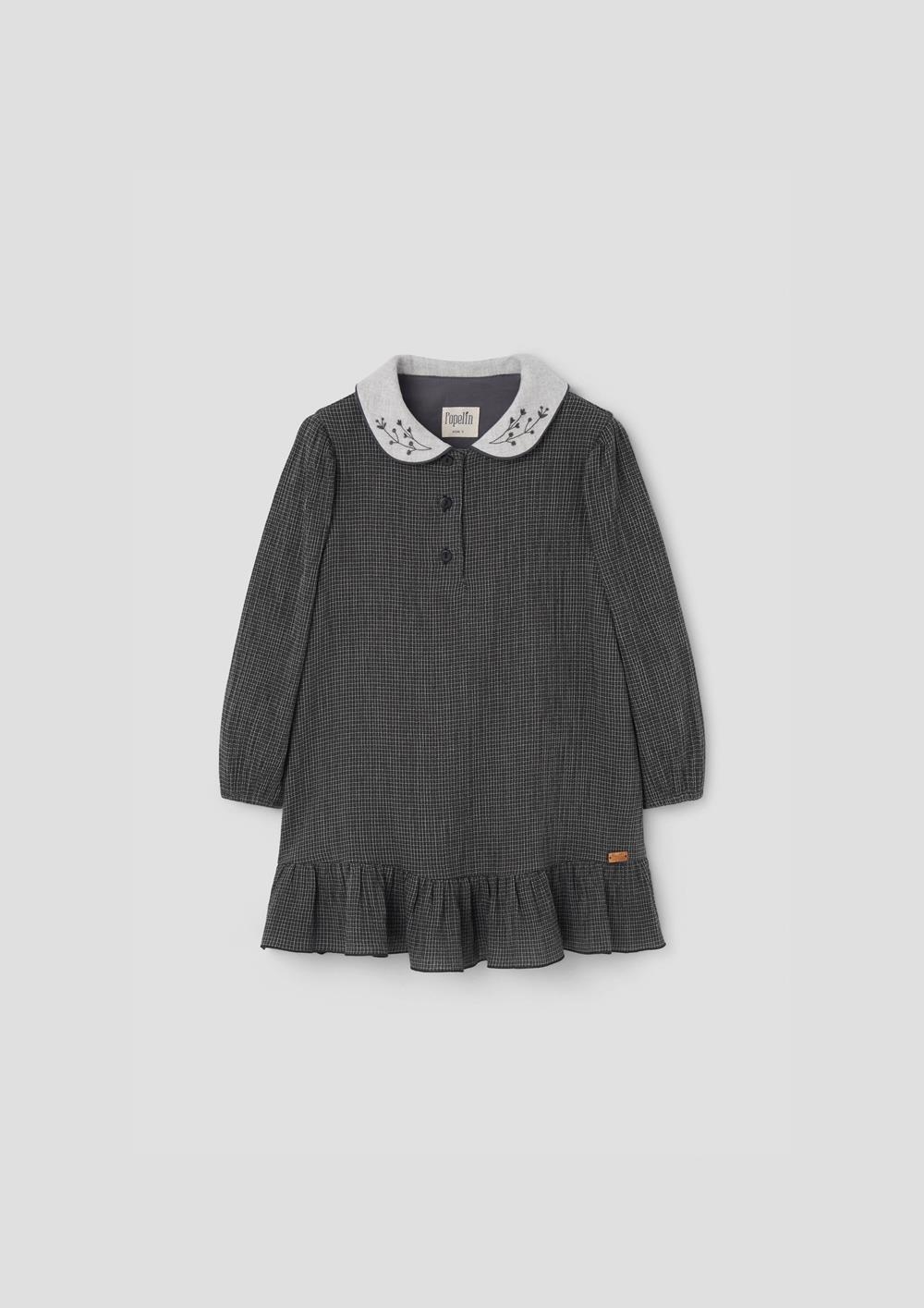 Mod.41.4 Black gingham short dress with embroidered baby collar | AW26.27 Mod.41.4 Black gingham short dress with embroidered baby collar