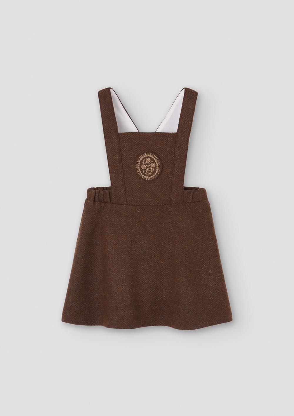 Mod.42.2 Brown woollen short dress with embroidered bib yoke | AW26.27 Mod.42.2 Brown woollen short dress with embroidered bib yoke