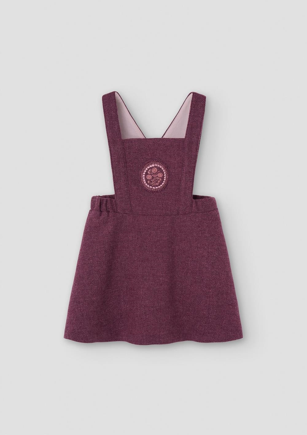 Mod.42.3 Wine red woollen short dress with embroidered bib yoke | AW26.27 Mod.42.3 Wine red woollen short dress with embroidered bib yoke