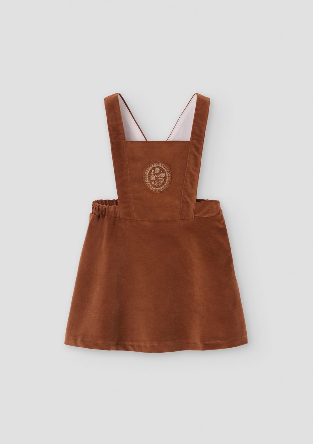 Mod.42.4 Terracotta velvet short dress with embroidered bib yoke | AW26.27 Mod.42.4 Terracotta velvet short dress with embroidered bib yoke