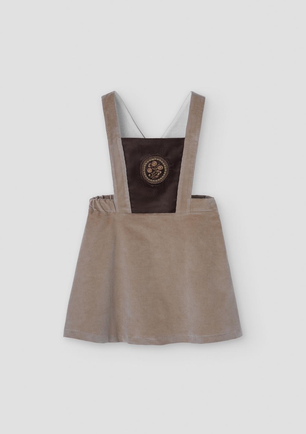 Mod.42.5 Camel corduroy short dress with embroidered bib yoke | AW26.27 Mod.42.5 Camel corduroy short dress with embroidered bib yoke