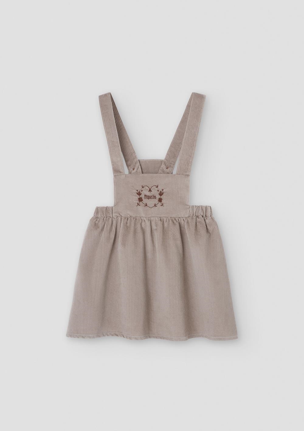 Mod.43.1 Taupe corduroy short dress with embroidered bib | AW26.27 Mod.43.1 Taupe corduroy short dress with embroidered bib