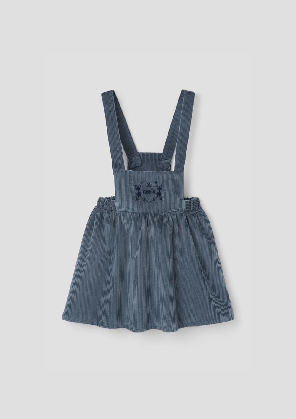 Mod.43.2 Grey-blue corduroy short dress with embroidered bib | AW26.27 Mod.43.2 Grey-blue corduroy short dress with embroidered bib