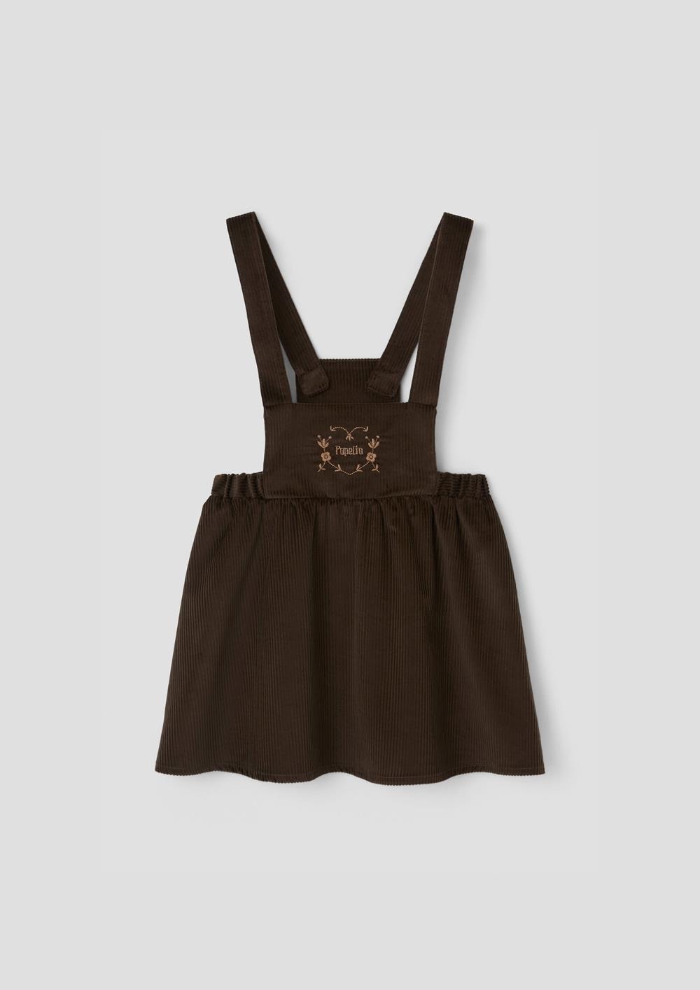 Mod.43.3 Brown corduroy short dress with embroidered bib | AW26.27 Mod.43.3 Brown corduroy short dress with embroidered bib