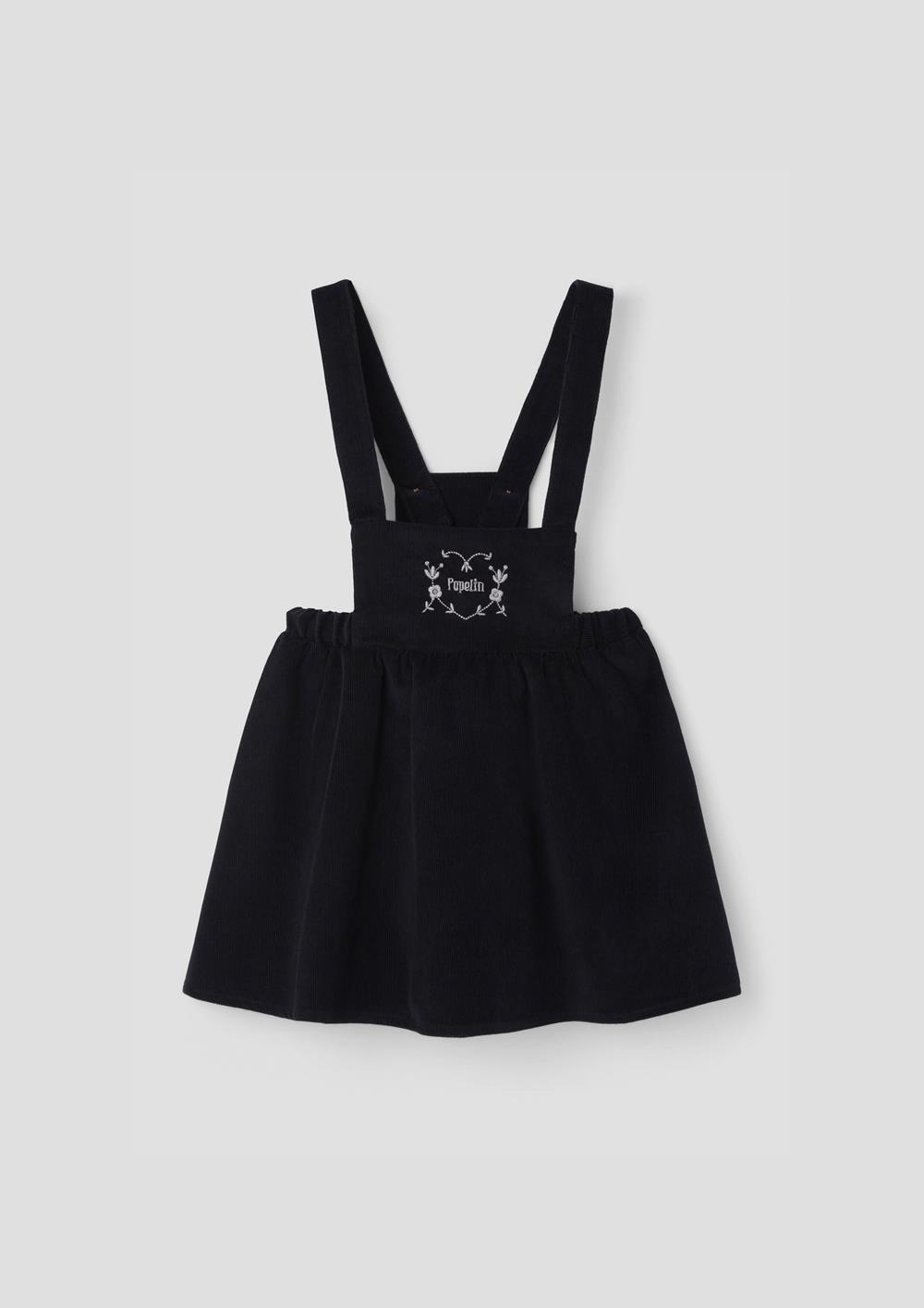 Mod.43.4 Black corduroy short dress with embroidered bib | AW26.27 Mod.43.4 Black corduroy short dress with embroidered bib