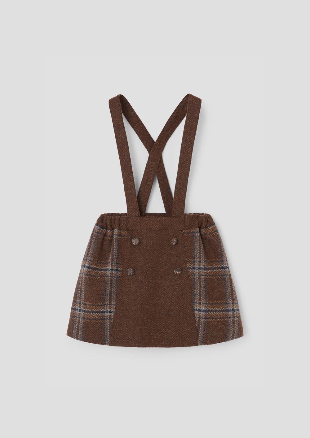 Mod.44.1 Brown plaid woollen contrasting short skirt with straps | AW26.27 Mod.44.1 Brown plaid woollen contrasting short skirt with straps
