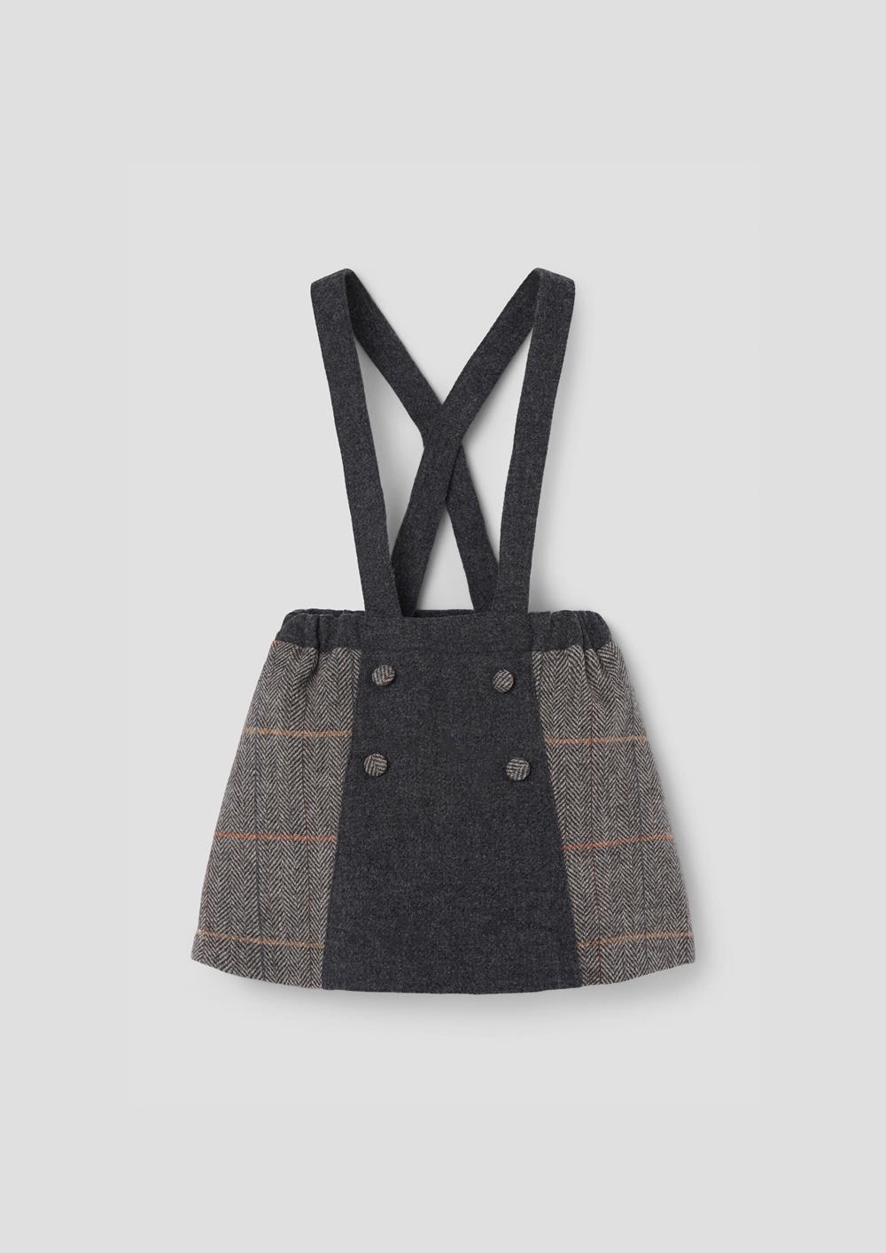 Mod.44.2 Grey herringbone woollen contrasting short skirt with straps | AW26.27 Mod.44.2 Grey herringbone woollen contrasting short skirt with straps