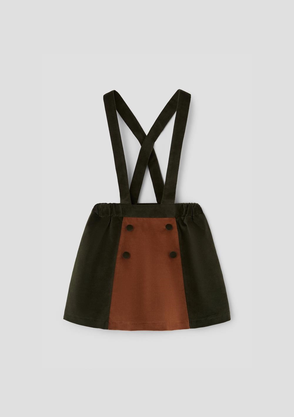 Mod.44.4 Moss green velvet contrasting short skirt with straps | AW26.27 Mod.44.4 Moss green velvet contrasting short skirt with straps