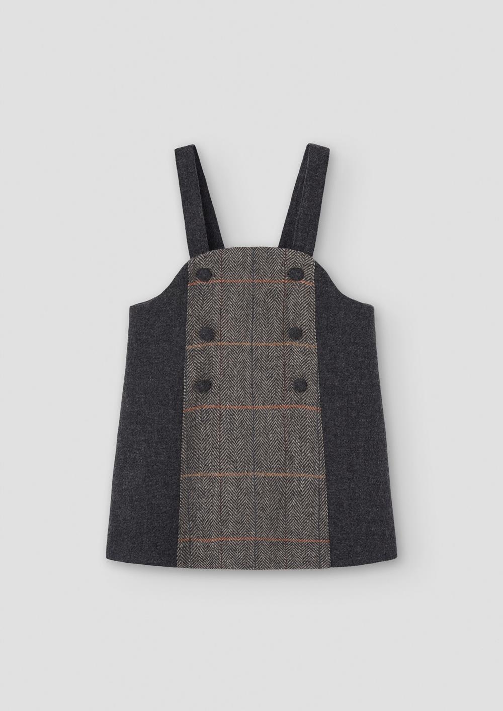 Mod.45.2 Grey herringbone wool short dress with contrasting bib | AW26.27 Mod.45.2 Grey herringbone wool short dress with contrasting bib