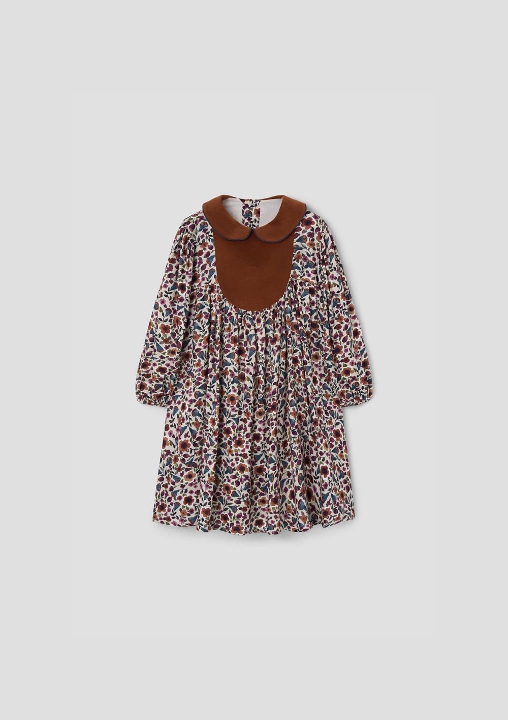 Mod.47.2 Multi-coloured floral dress with baby collar and yoke | AW26.27 Mod.47.2 Multi-coloured floral dress with baby collar and yoke