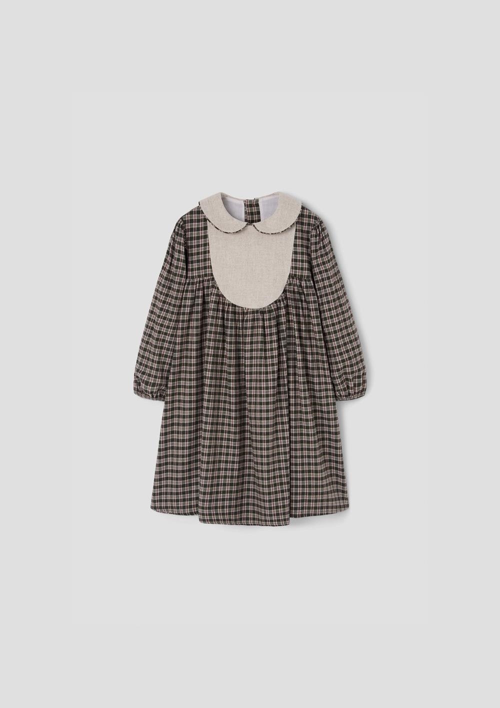 Mod.47.3 Green plaid dress with baby collar and yoke | AW26.27 Mod.47.3 Green plaid dress with baby collar and yoke