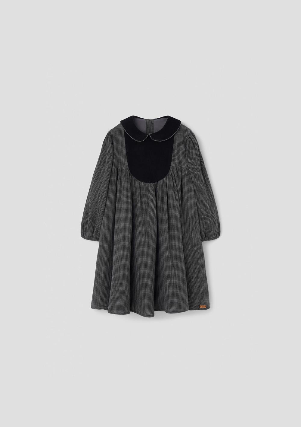 Mod.47.4 Black gingham dress with baby collar and yoke | AW26.27 Mod.47.4 Black gingham dress with baby collar and yoke