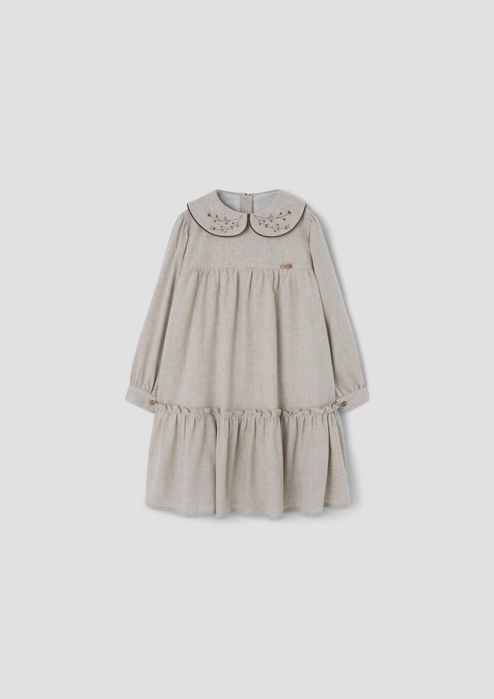 Mod.48.1 Sand dress with embroidered baby collar | AW26.27 Mod.48.1 Sand dress with embroidered baby collar