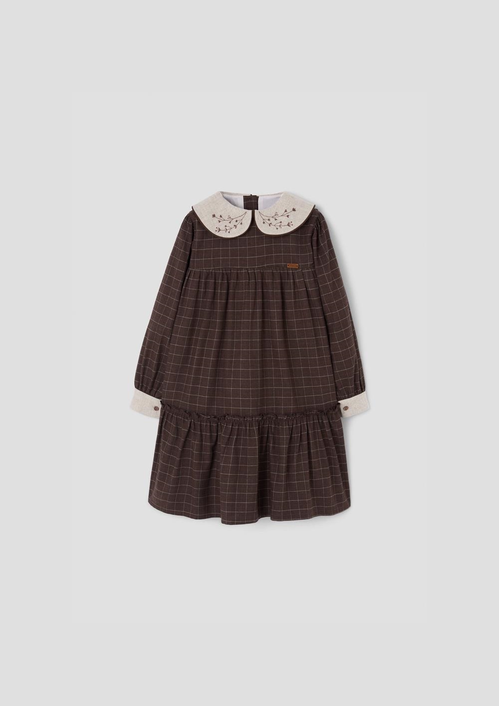 Mod.48.3 Brown dress with embroidered baby collar | AW26.27 Mod.48.3 Brown dress with embroidered baby collar
