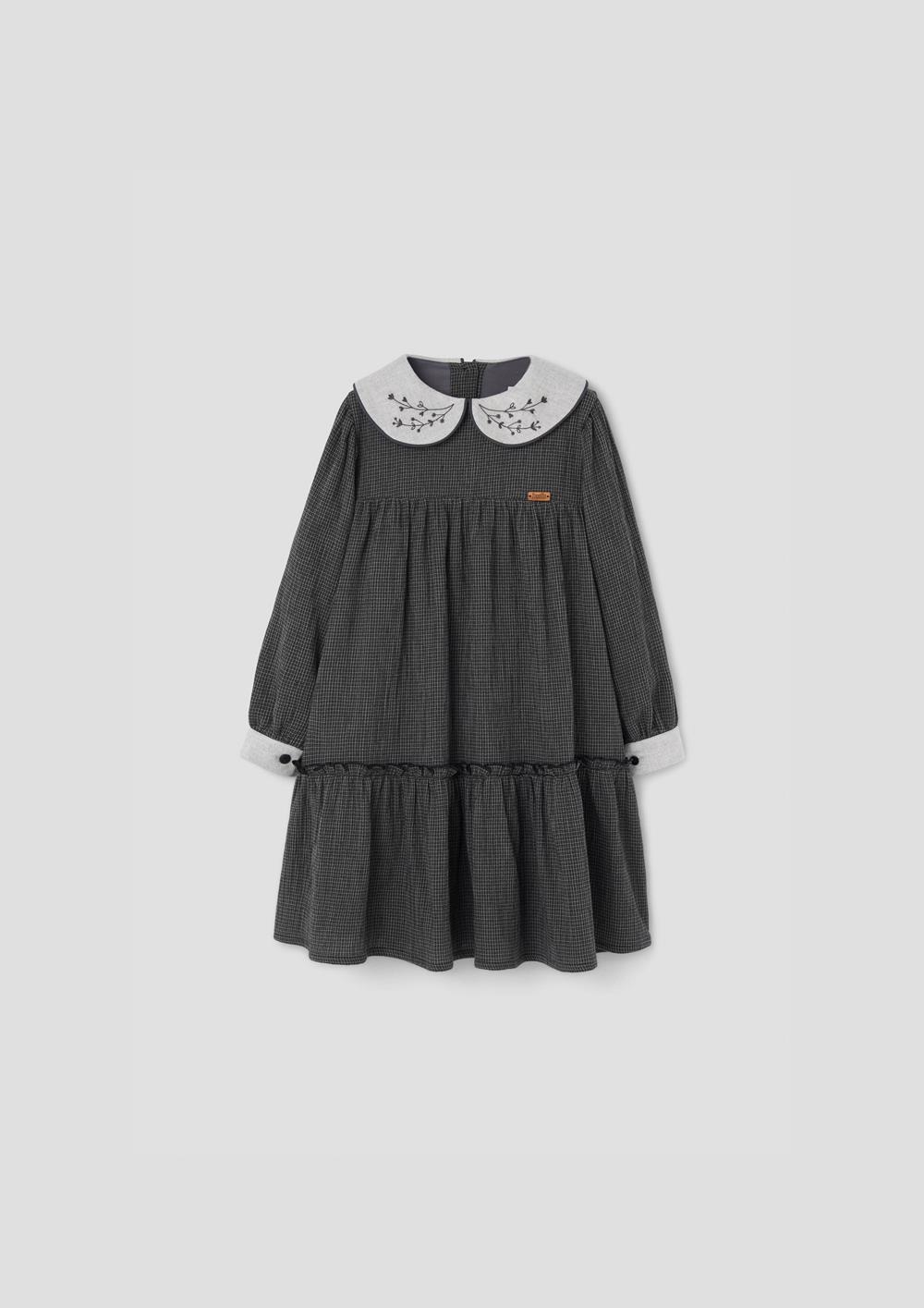 Mod.48.4 Black gingham dress with embroidered baby collar | AW26.27 Mod.48.4 Black gingham dress with embroidered baby collar