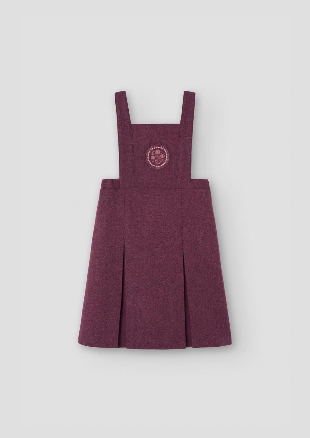 Mod.49.3 Wine red woollen dress with embroidered bib yoke | AW26.27 Mod.49.3 Wine red woollen dress with embroidered bib yoke
