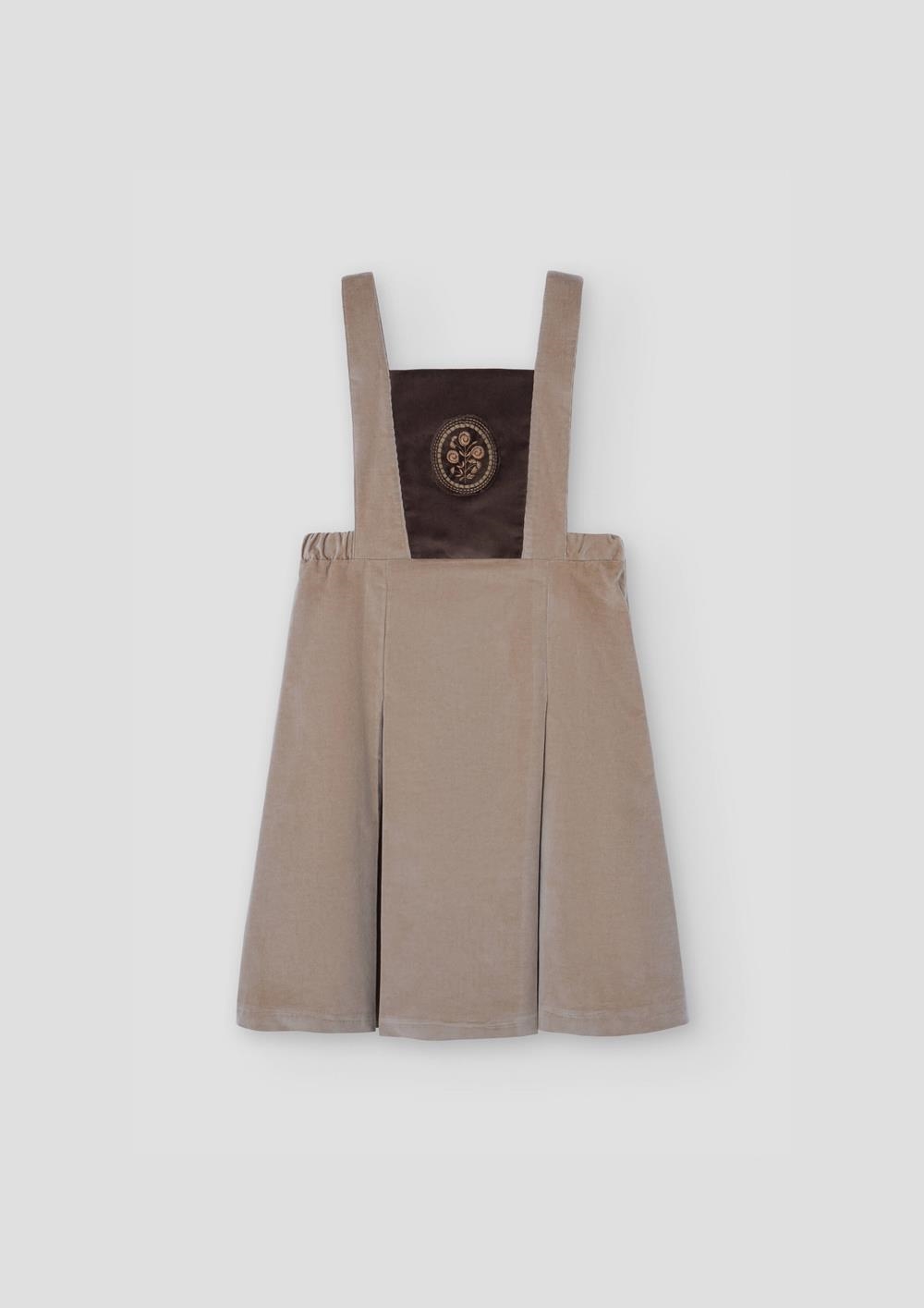 Mod.49.5 Camel corduroy dress with embroidered bib yoke | AW26.27 Mod.49.5 Camel corduroy dress with embroidered bib yoke