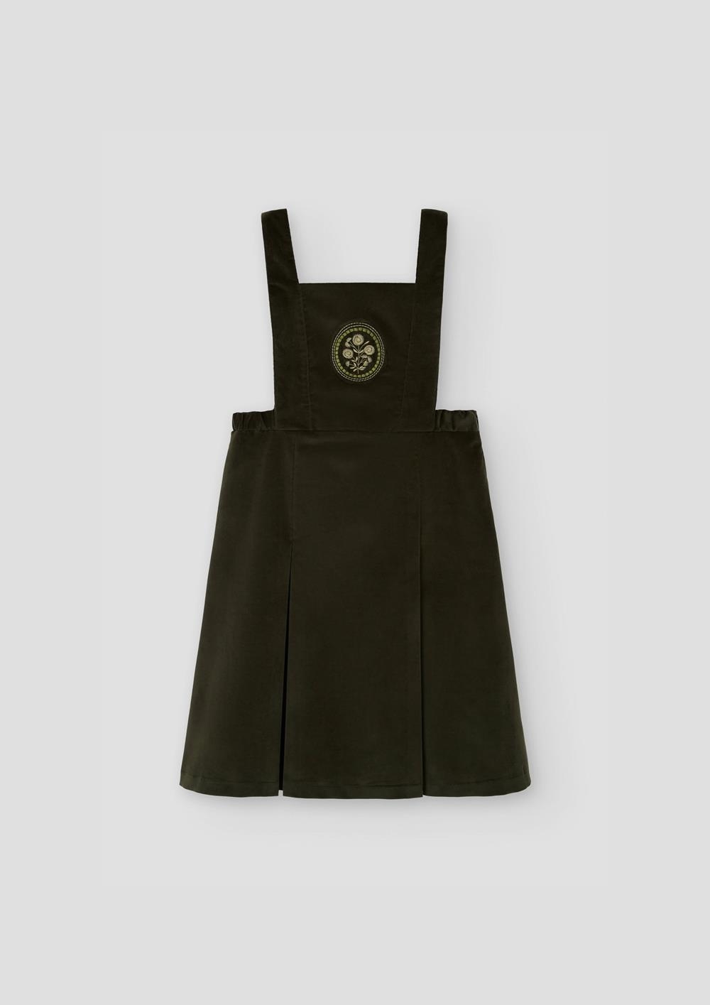 Mod.49.6 Moss green velvet dress with embroidered bib yoke | AW26.27 Mod.49.6 Moss green velvet dress with embroidered bib yoke