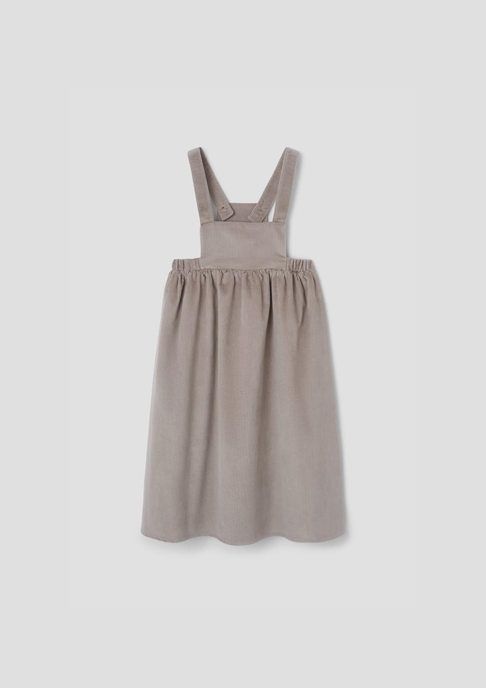 Mod.50.1 Taupe corduroy midi dress with bib | AW26.27 Mod.50.1 Taupe corduroy midi dress with bib