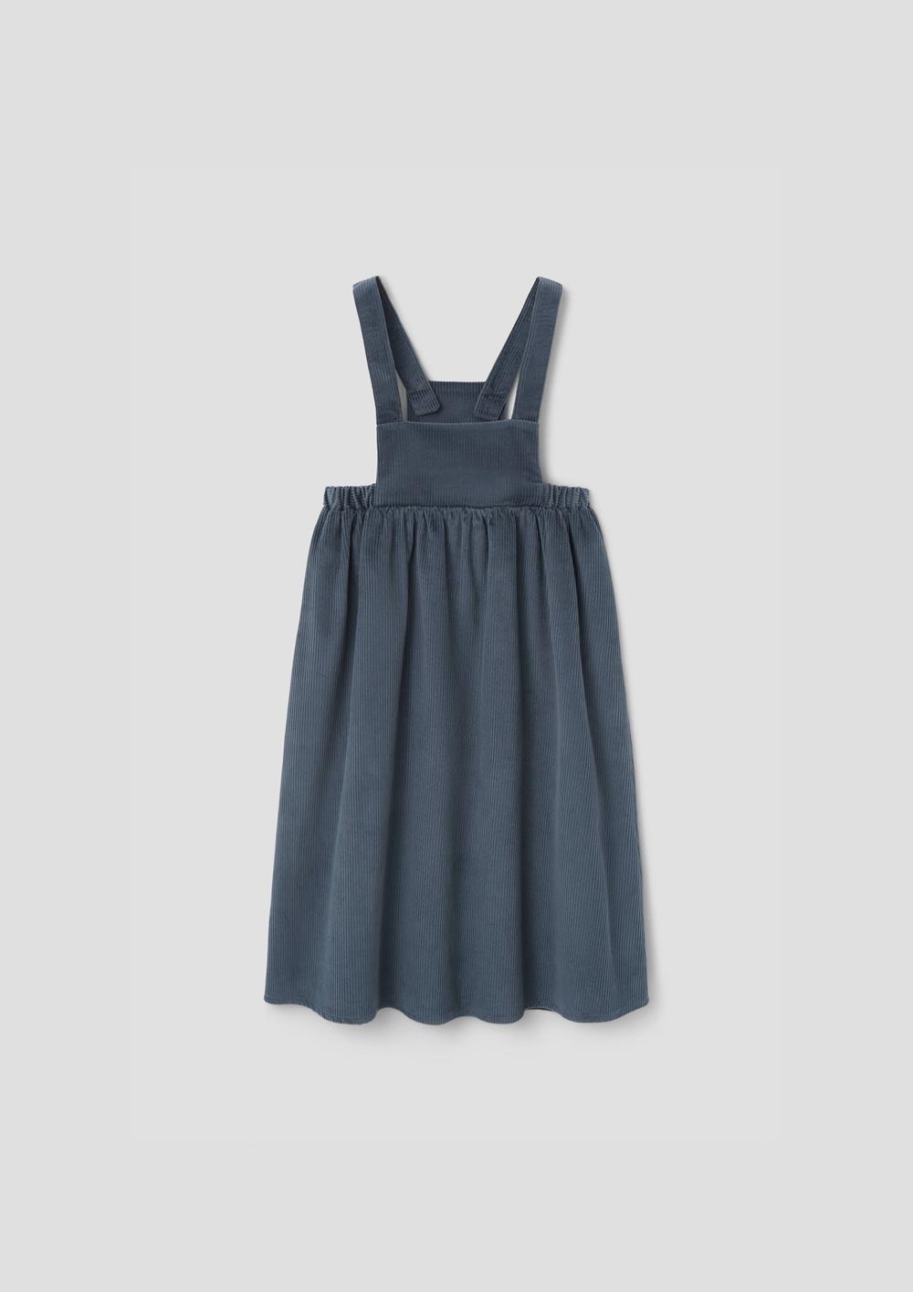 Mod.50.2 Grey-blue corduroy midi dress with bib | AW26.27 Mod.50.2 Grey-blue corduroy midi dress with bib