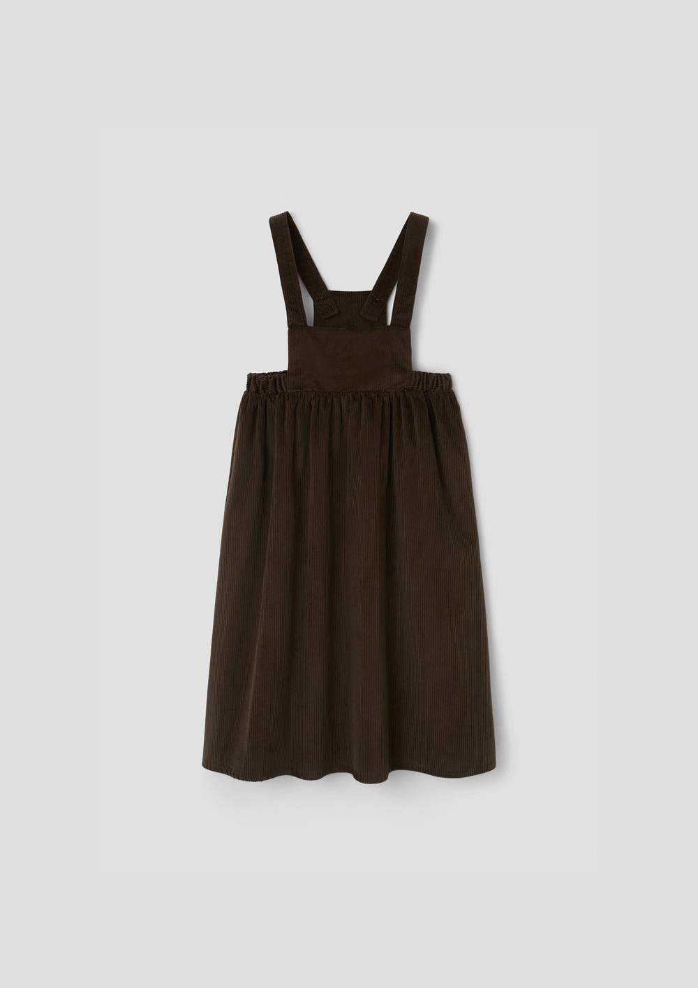 Mod.50.3 Brown corduroy midi dress with bib | AW26.27 Mod.50.3 Brown corduroy midi dress with bib