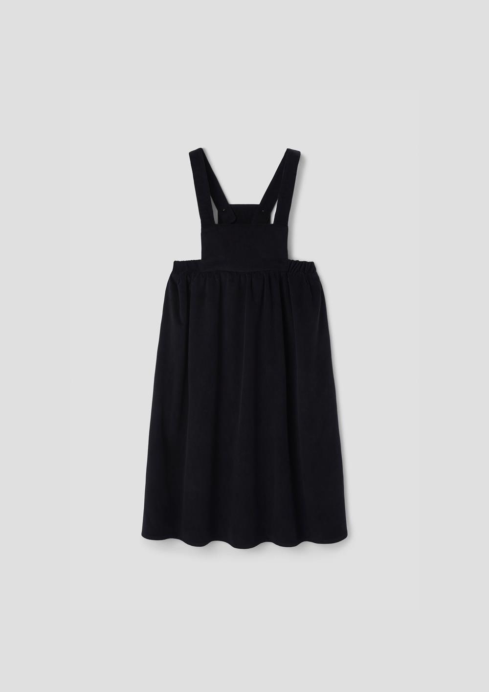 Mod.50.4 Black corduroy midi dress with bib | AW26.27 Mod.50.4 Black corduroy midi dress with bib