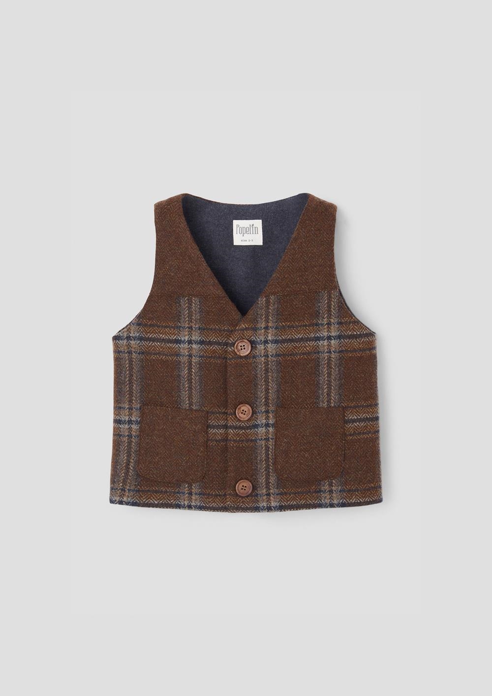 Mod.58.2 Brown plaid woollen contrasting waistcoat | AW26.27 Mod.58.2 Brown plaid woollen contrasting waistcoat