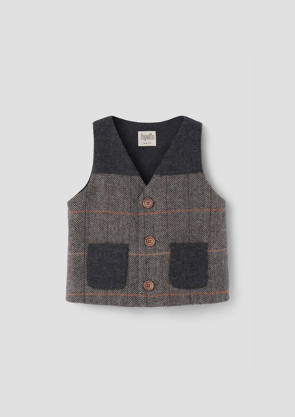 Mod.58.3 Grey herringbone woollen contrasting waistcoat | AW26.27 Mod.58.3 Grey herringbone woollen contrasting waistcoat